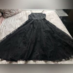 Alex Evenings Black Floral Mesh Overlay A Line Tulle Dress 10 Whimsigoth Formal